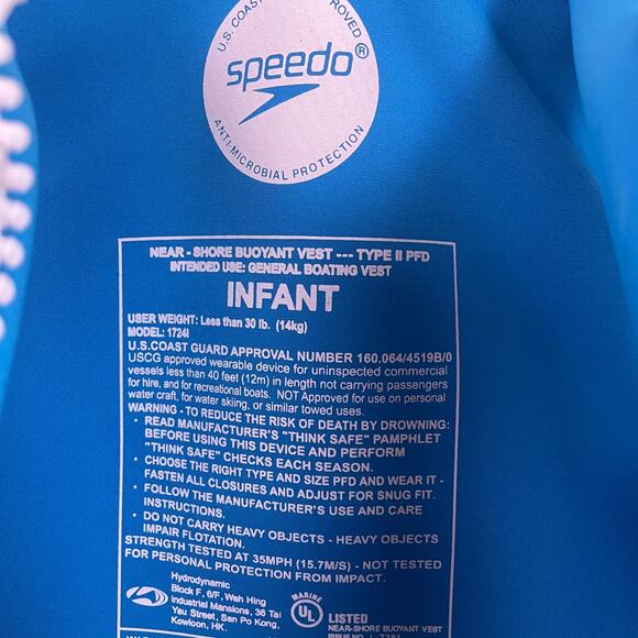 Speedo Infant Personal Flotation Device Life Vest Blue 30lbs - Picture 3 of 4